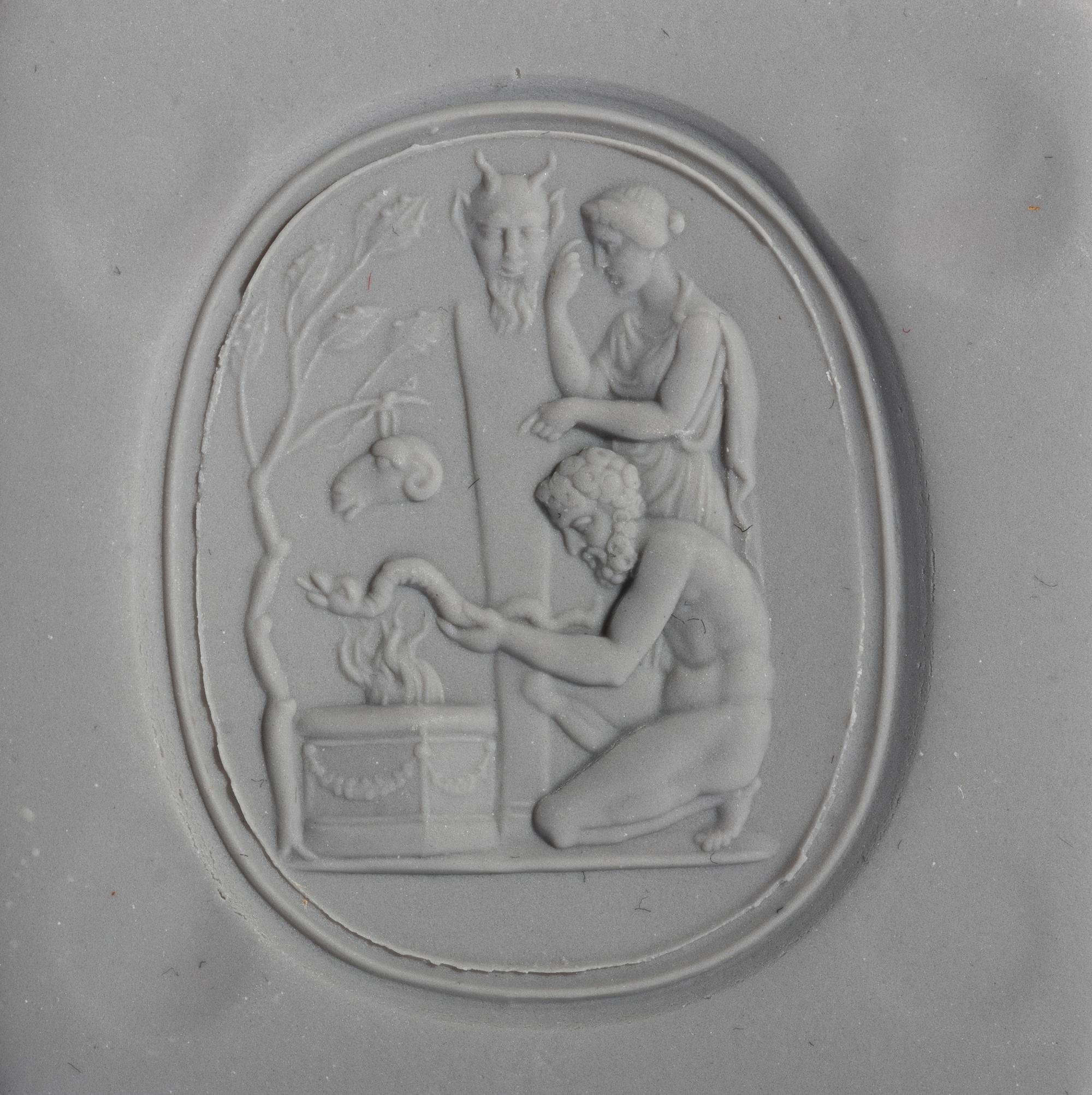 A Neoclassical Carnelian and Gold Finger Ring with a Mythological Scene