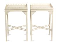 A Pair of Chinese Chippendale Style White Painted Side Tables Height 28 1/4 x width 18 x depth 15 inches. — 20TH CENTURY