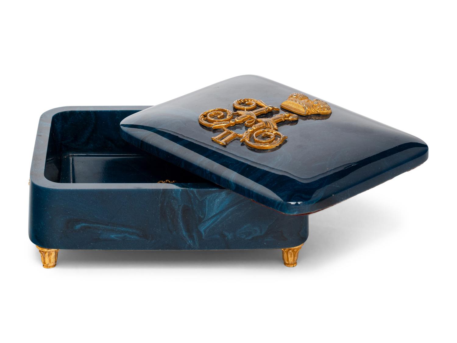 A Russian Gilt Metal Mounted Blue Variegated Hardstone Box and Cover