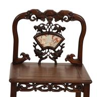 A Pair of Chinese Carved Hardwood Side Chairs with Marble Inset Back Panel