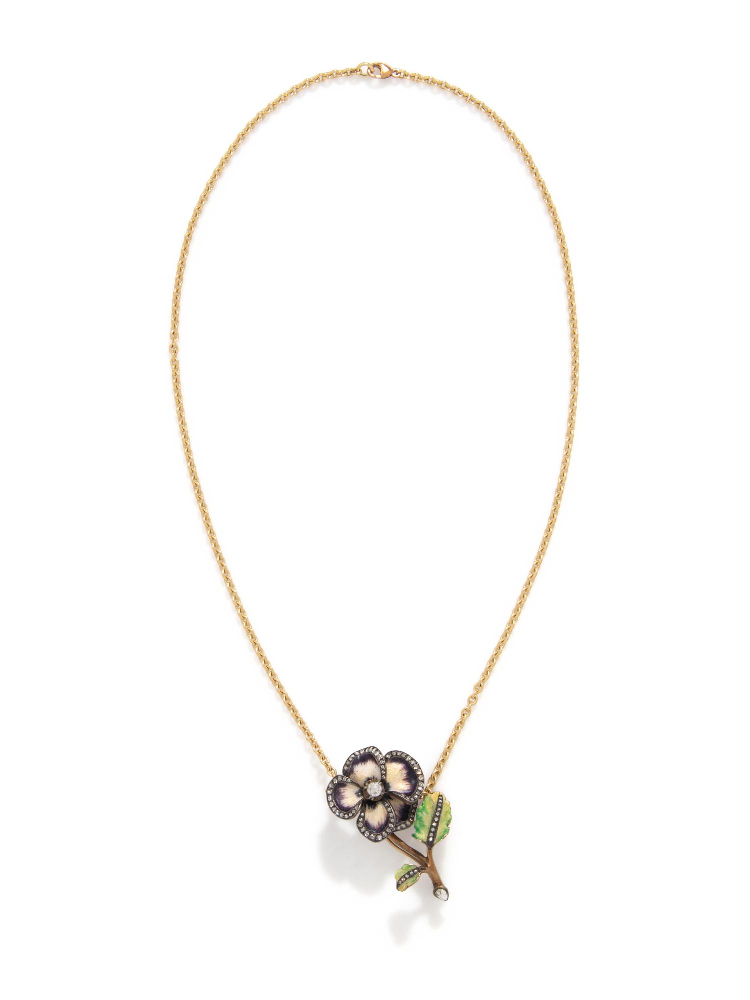 YELLOW GOLD, DIAMOND AND ENAMEL NECKLACE