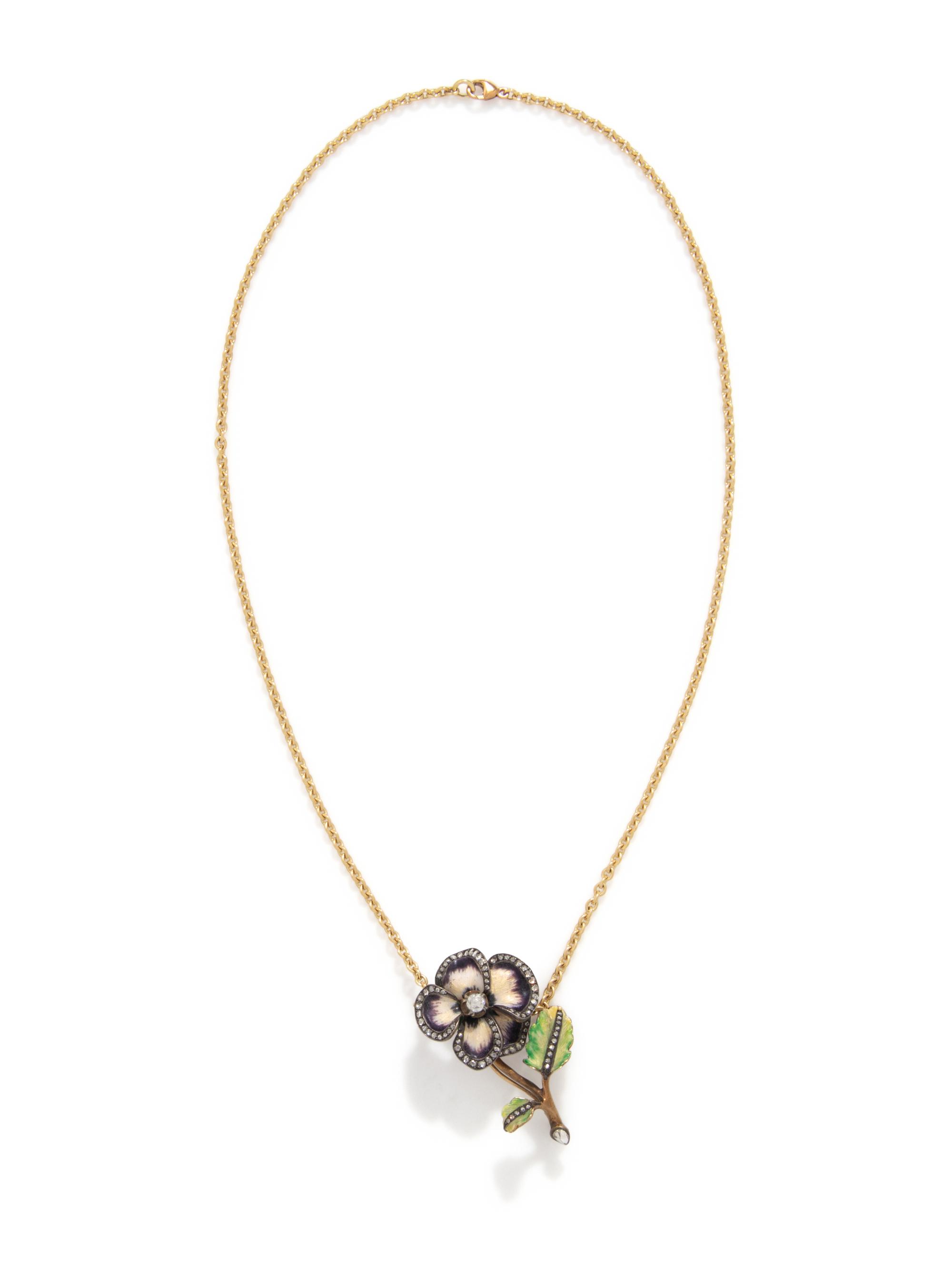 YELLOW GOLD, DIAMOND AND ENAMEL NECKLACE