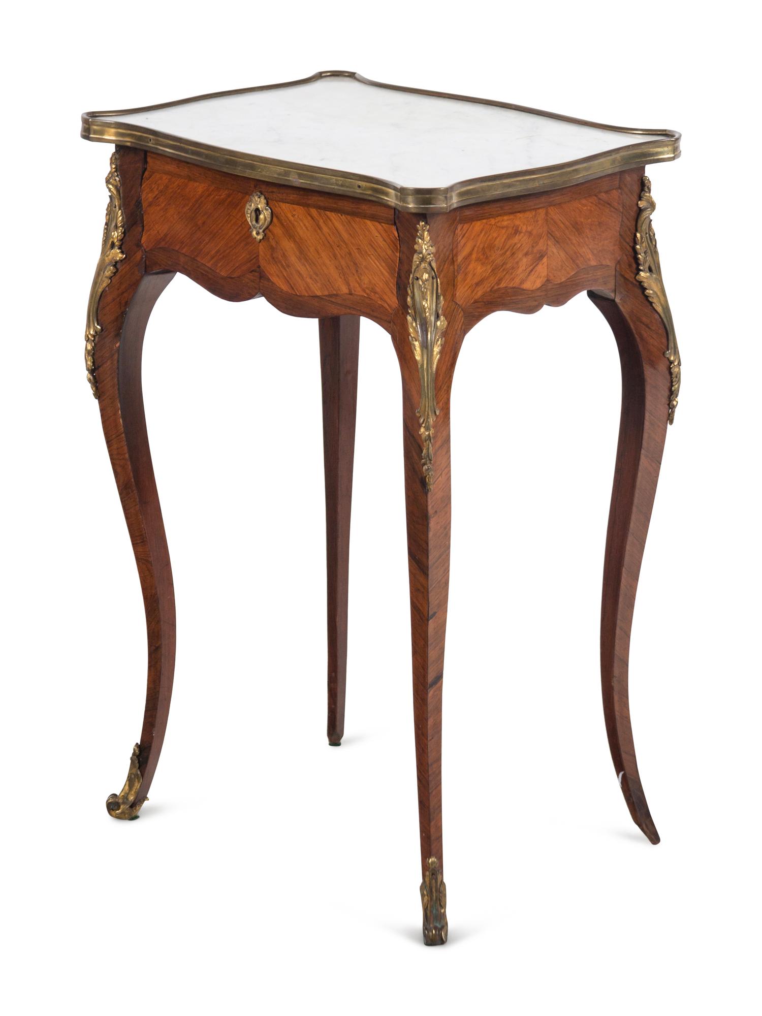 A Louis XV Style Gilt Bronze Mounted Marble-Top Side Table