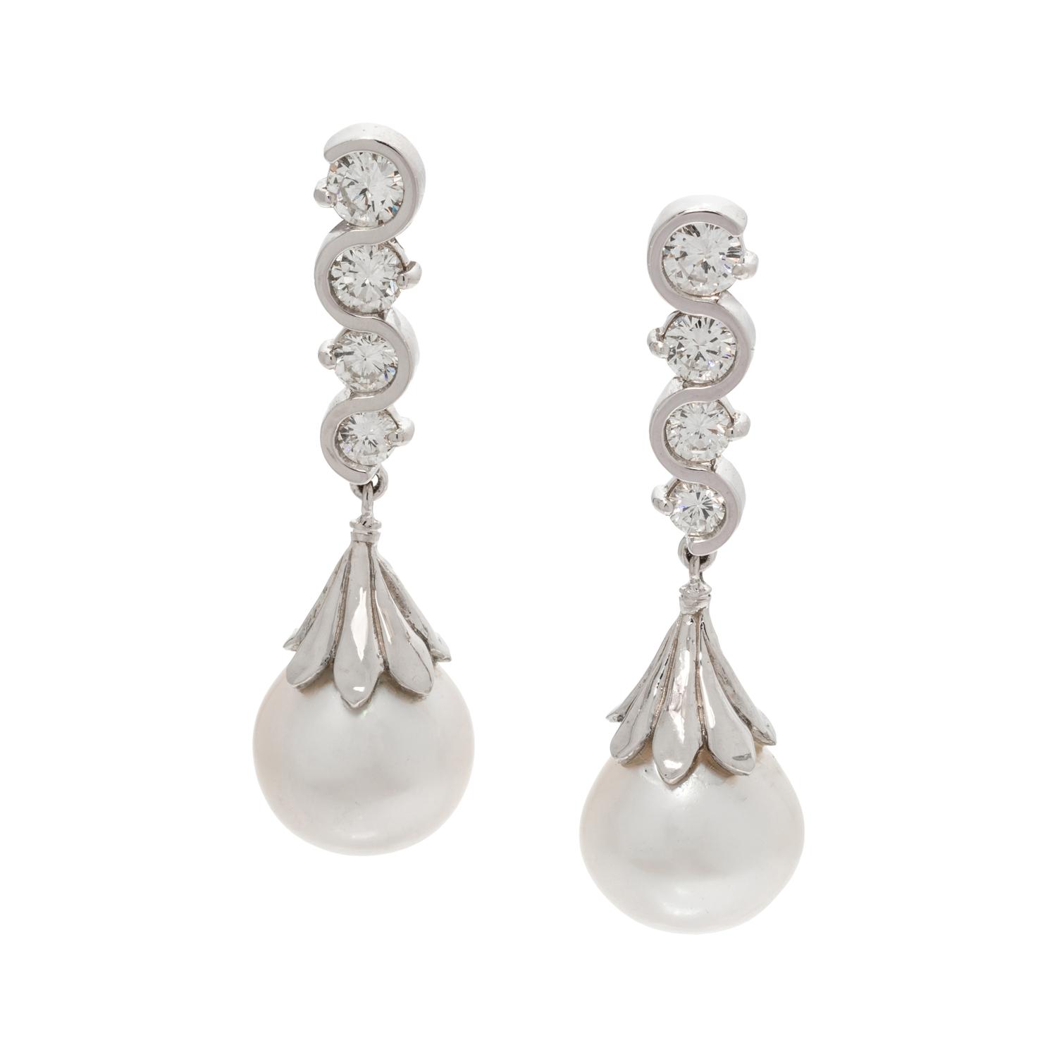 DIAMOND AND CULTURED BAROQUE PEARL EARRINGS