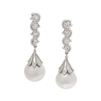 DIAMOND AND CULTURED BAROQUE PEARL EARRINGS