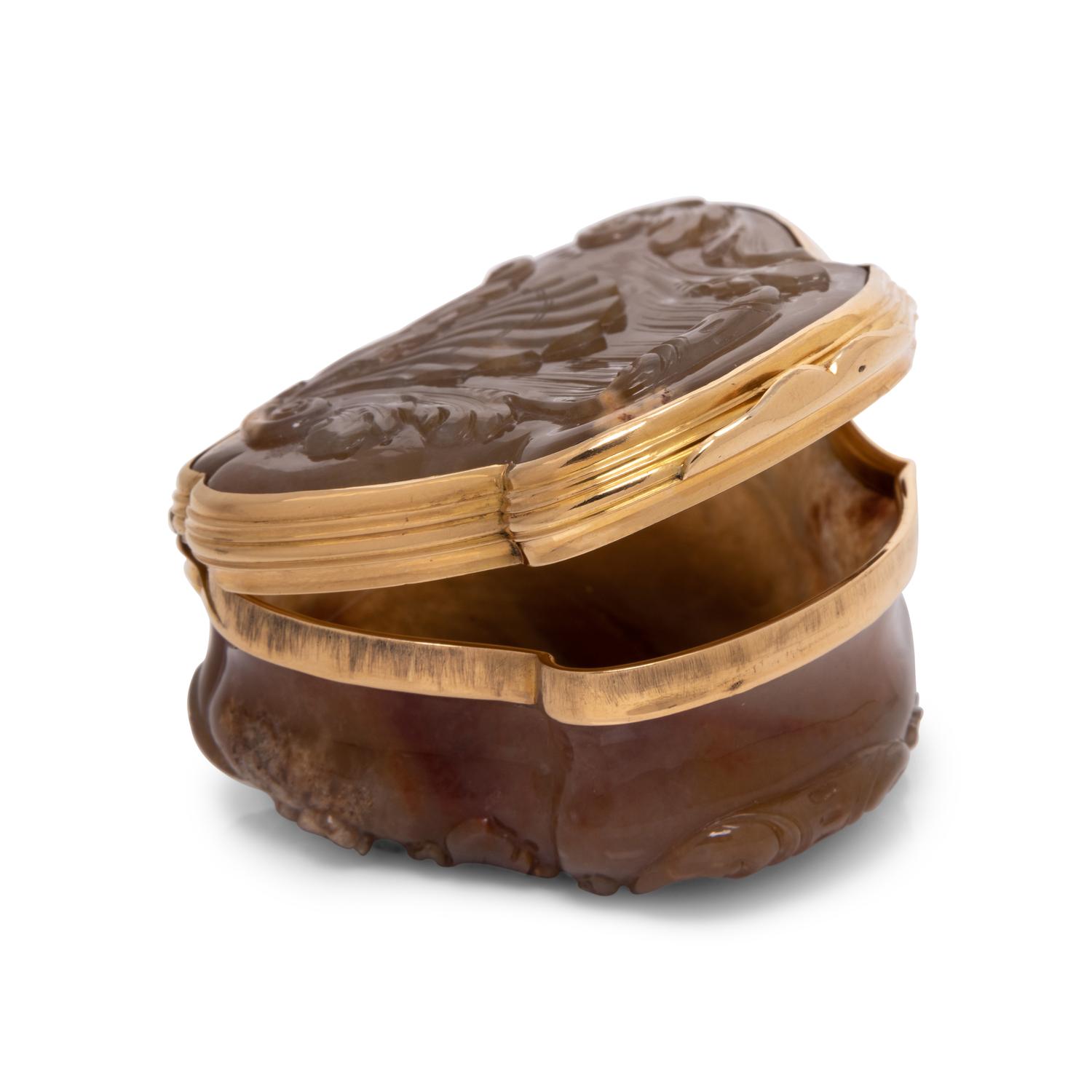 A Rococo Style Gold Mounted Carved Agate Snuff Box