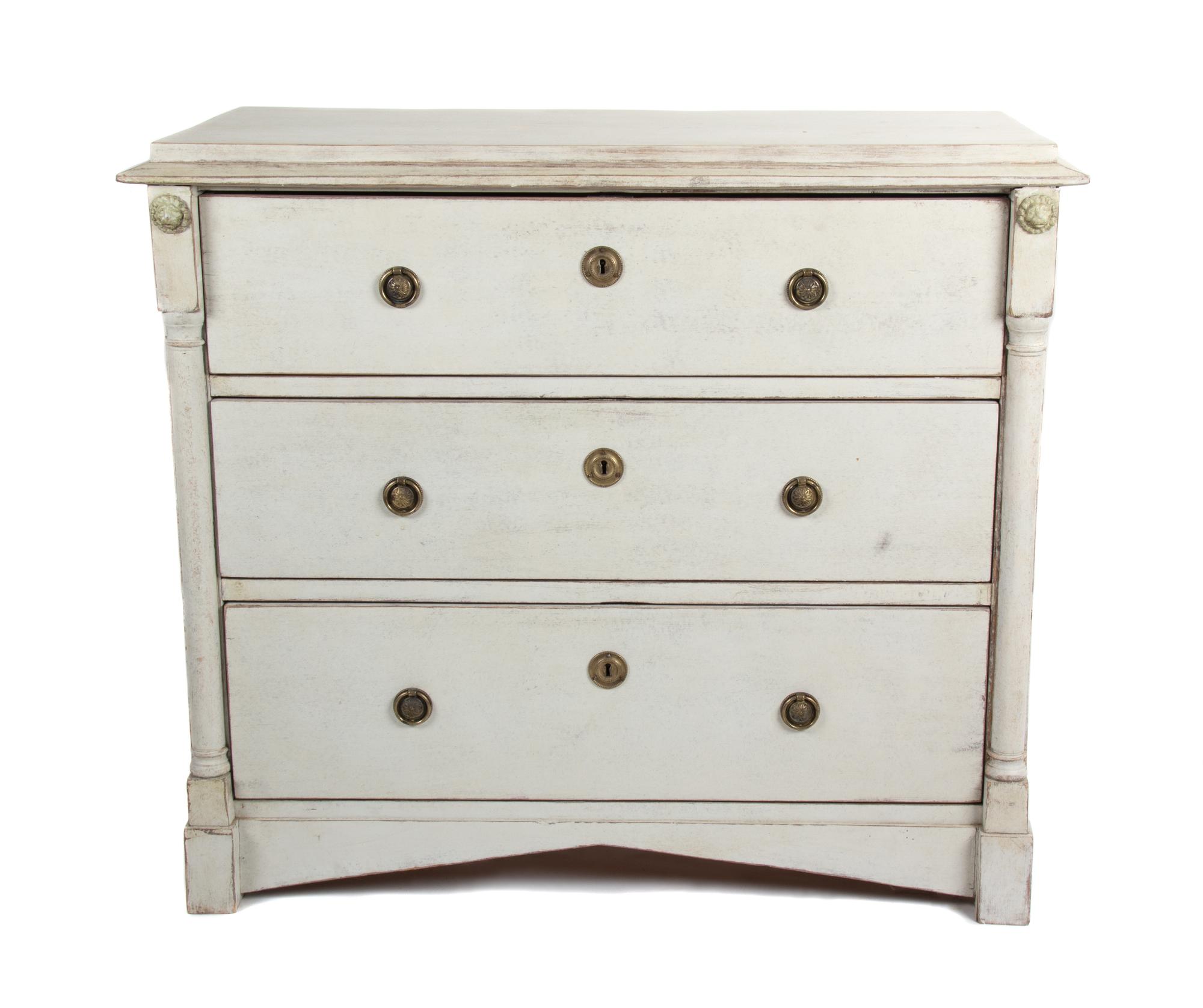 A Swedish Neoclassical Style White-Painted Commode Height 35 3/4 x width 41 x depth 19 inches. — 19TH CENTURY