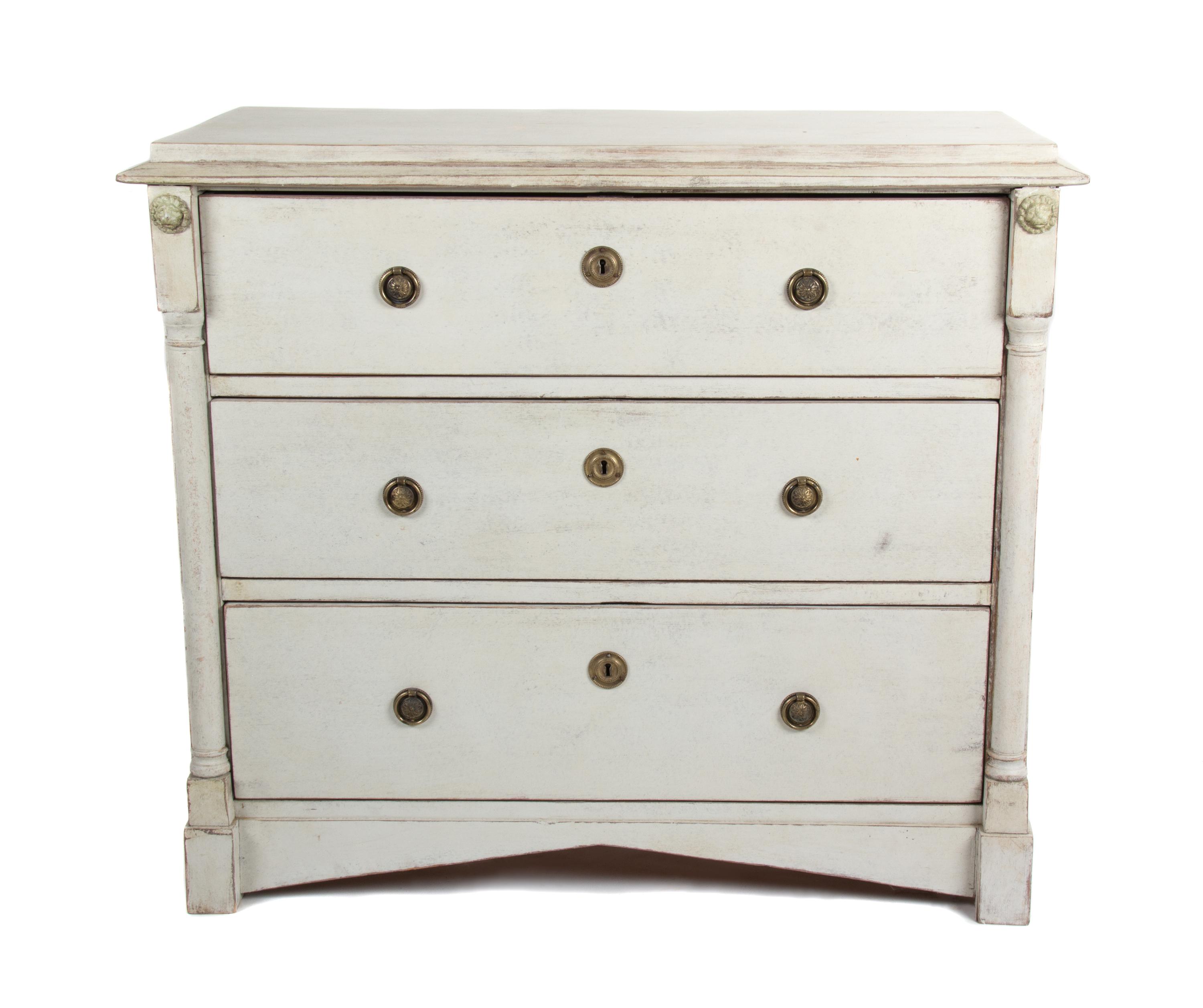 A Swedish Neoclassical Style White-Painted Commode Height 35 3/4 x width 41 x depth 19 inches. — 19TH CENTURY
