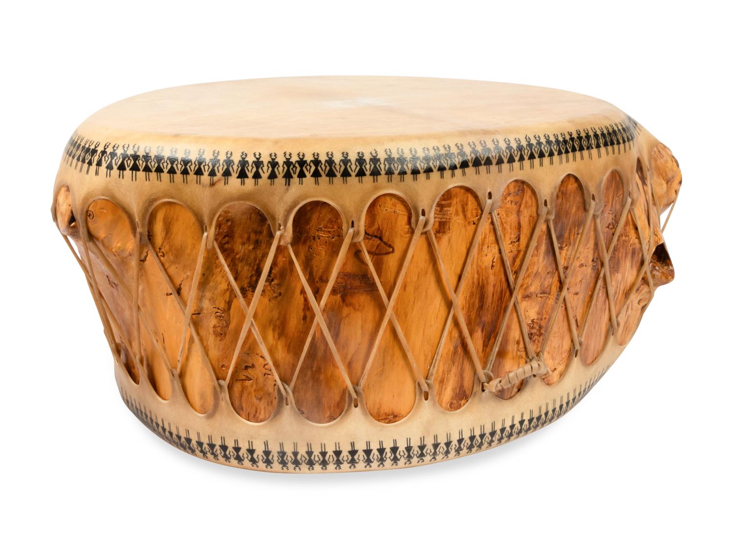 Drum Table with Painted Details, PLUS