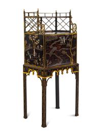 A George III 'Lac Bergaute' and Black and Gilt-Japanned Secrétaire Cabinet-on-Stand