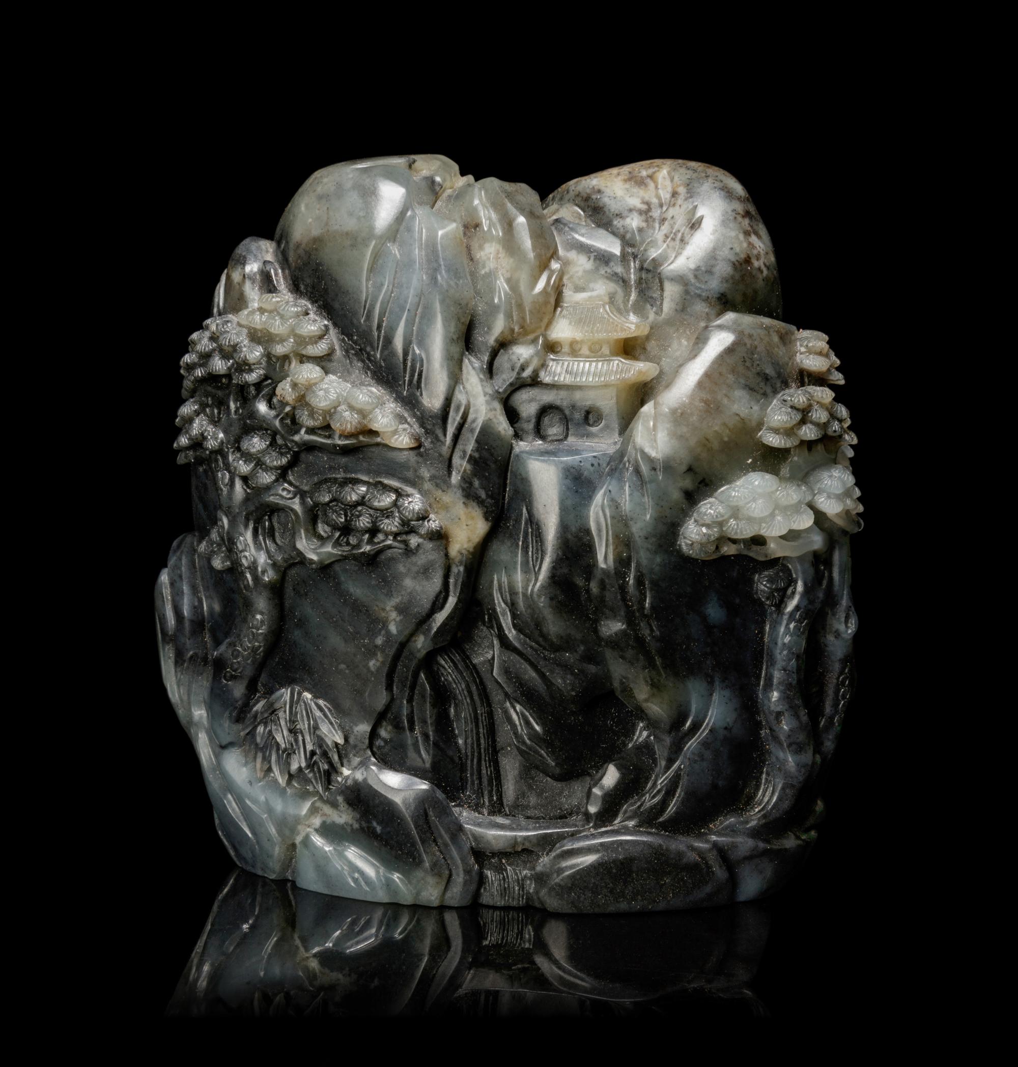 A Black and Grey Jade ‘Landscape’ Boulder