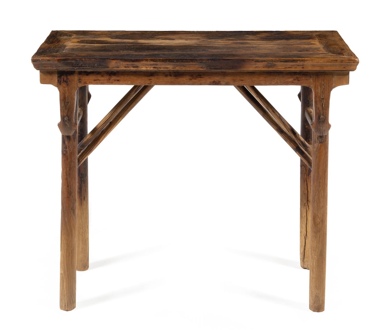 A Chinese Elmwood Folding Wine Table, Jiuzhuo Height 33 x width 38 x depth 18 inches. — LATE QING DYNASTY