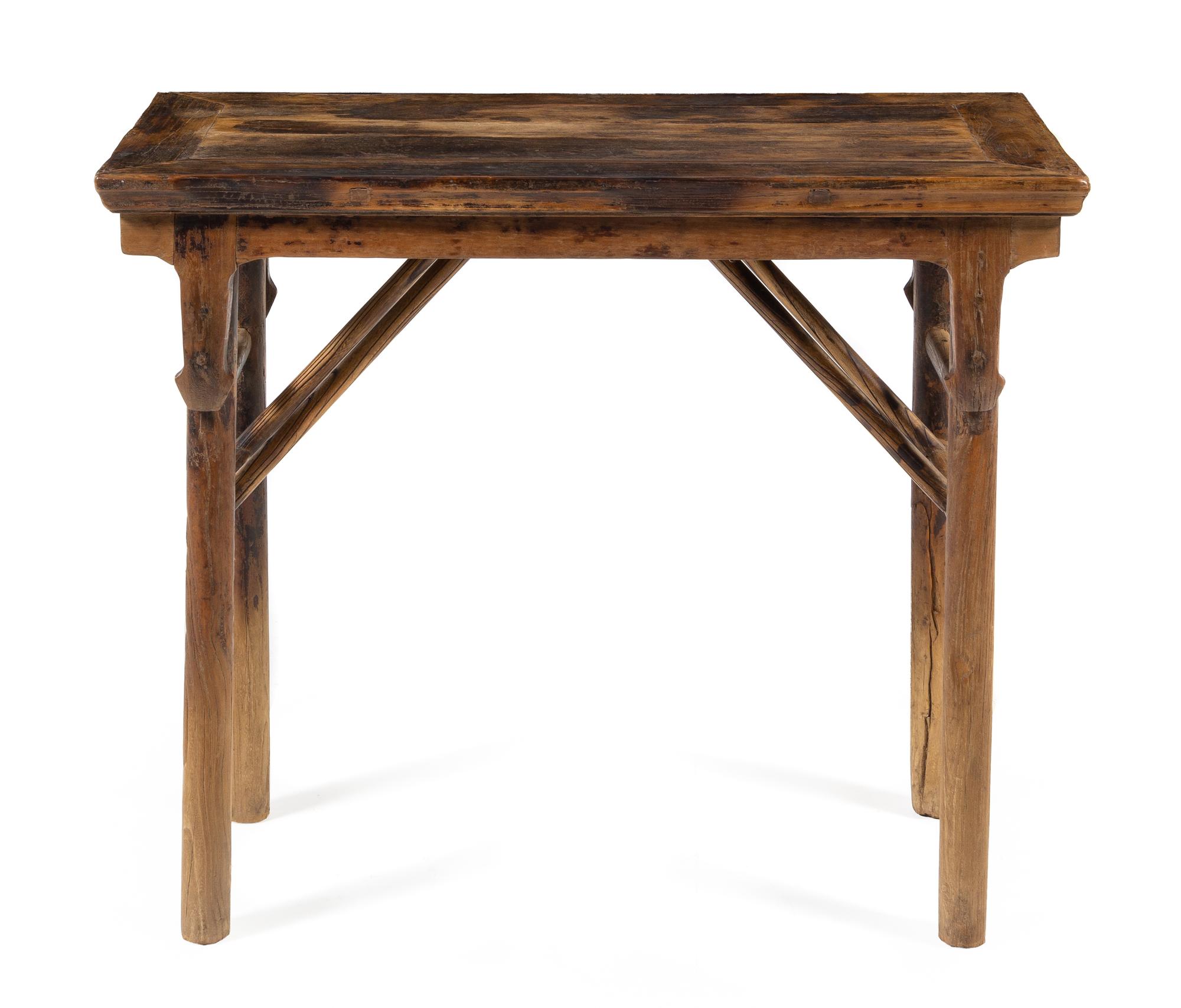 A Chinese Elmwood Folding Wine Table, Jiuzhuo Height 33 x width 38 x depth 18 inches. — LATE QING DYNASTY