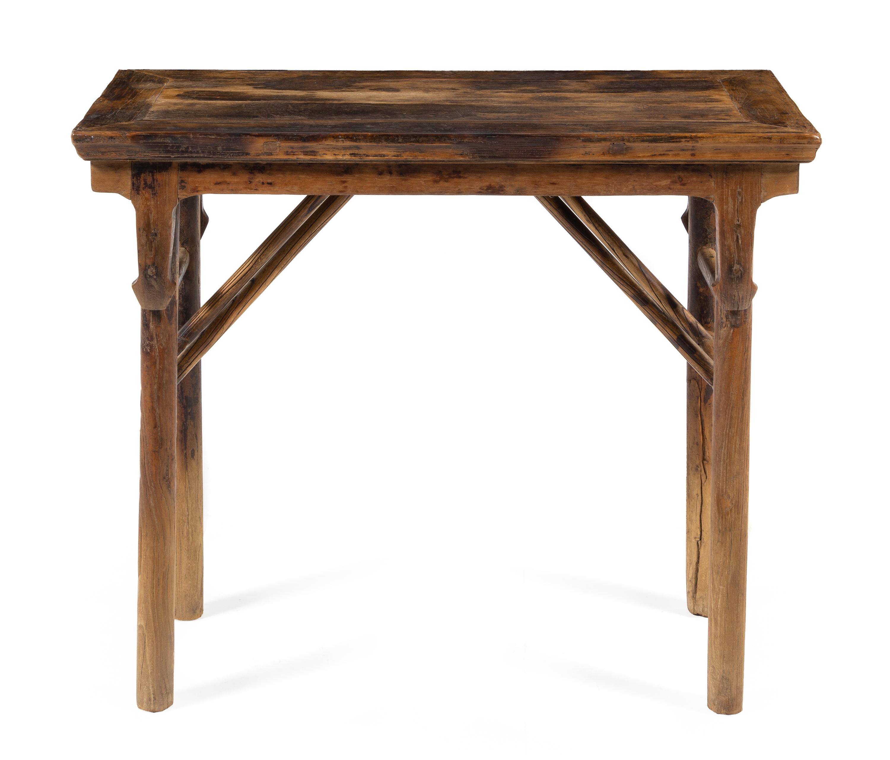 A Chinese Elmwood Folding Wine Table, Jiuzhuo Height 33 x width 38 x depth 18 inches. — LATE QING DYNASTY
