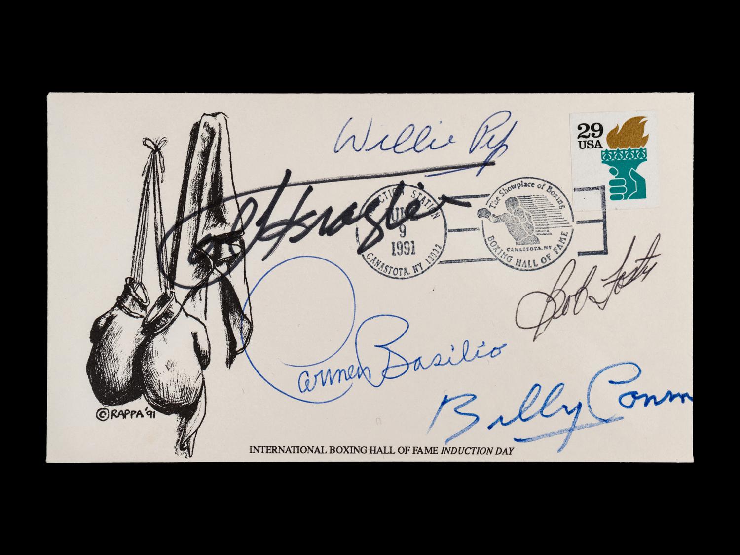 A Group of Assorted Boxing Champion Signed Autograph Items Including Sugar Ray Leonard,