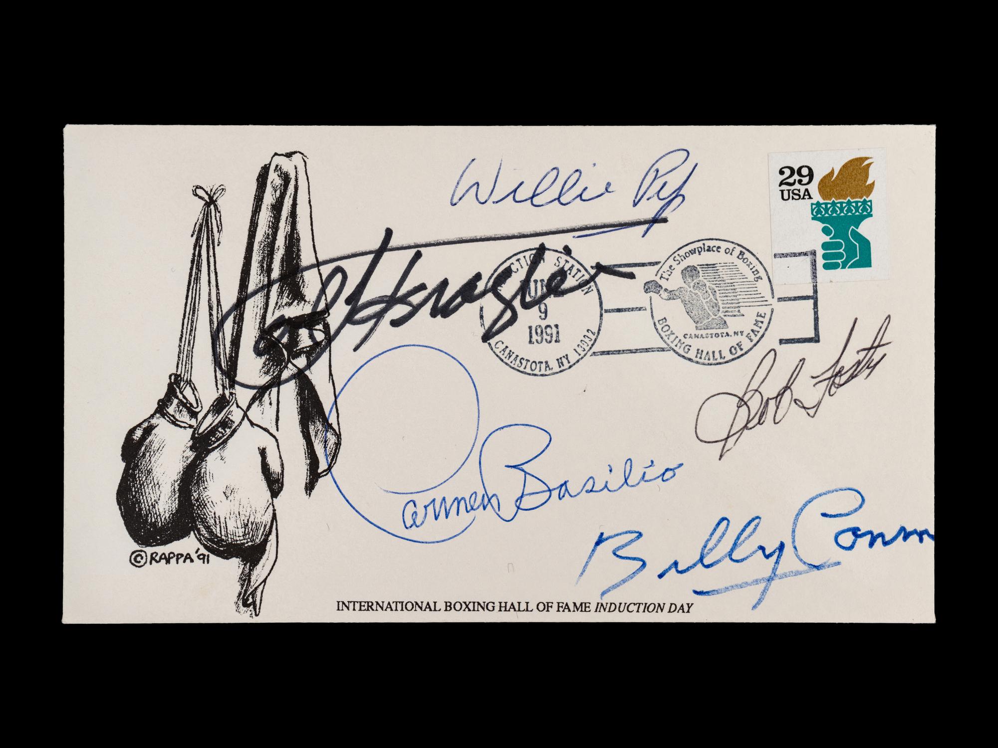A Group of Assorted Boxing Champion Signed Autograph Items Including Sugar Ray Leonard,