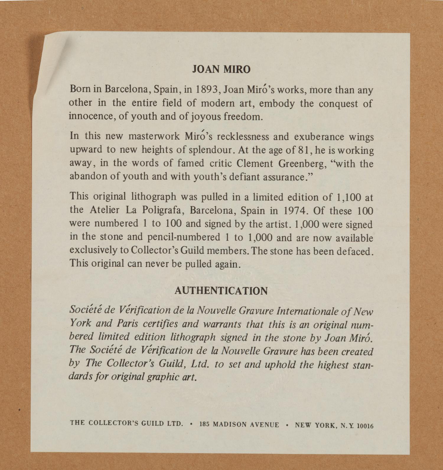 Miro Sculpteur (from the Collector's Guild)