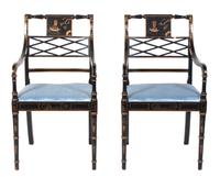 A Pair of Regency Style Ebonized Armchairs Height 36 1/2 inches. — 20TH CENTURY