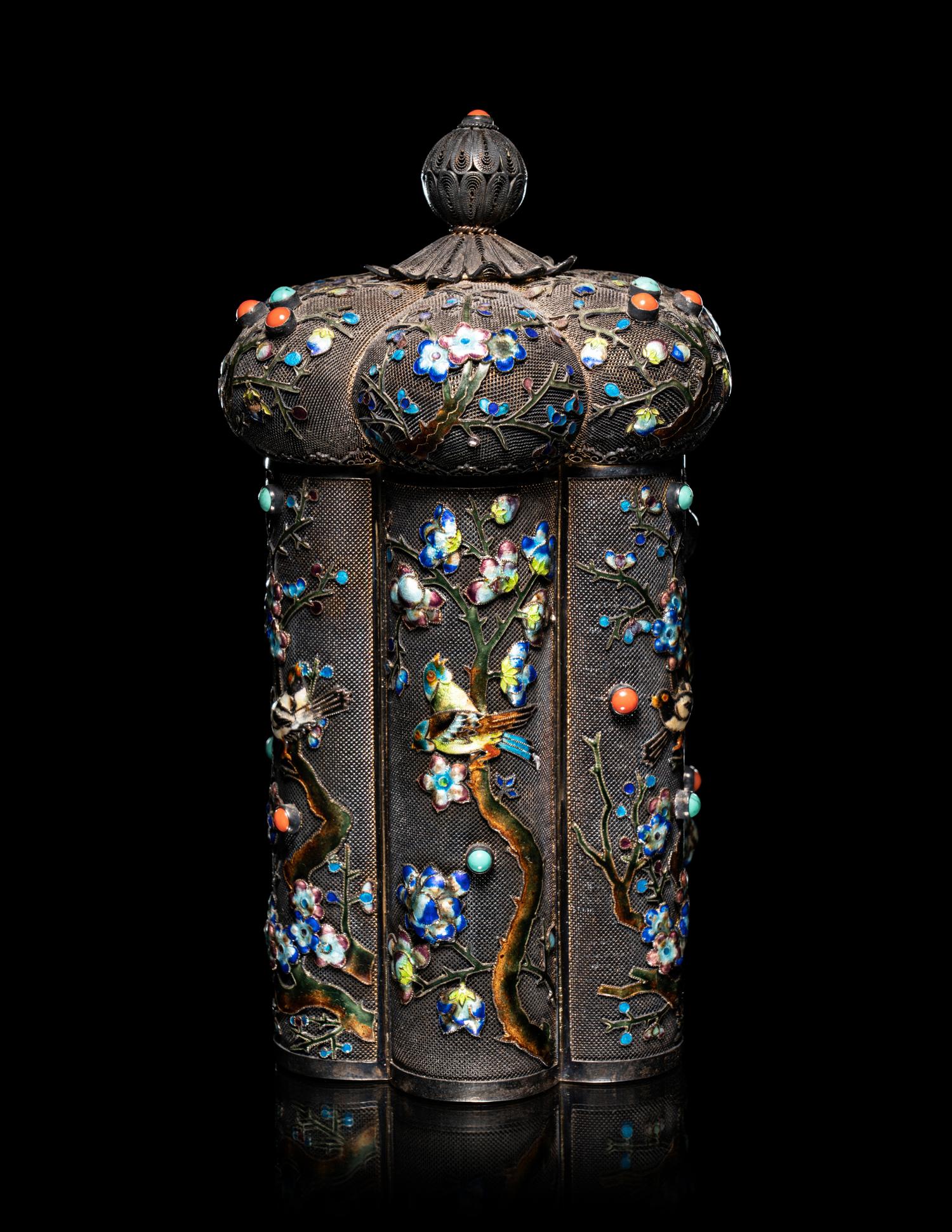 A Chinese Enameled on Silver Filigree Covered Box