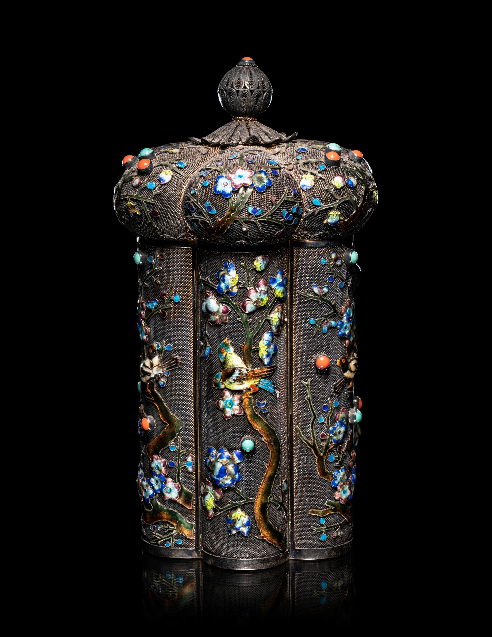 A Chinese Enameled on Silver Filigree Covered Box