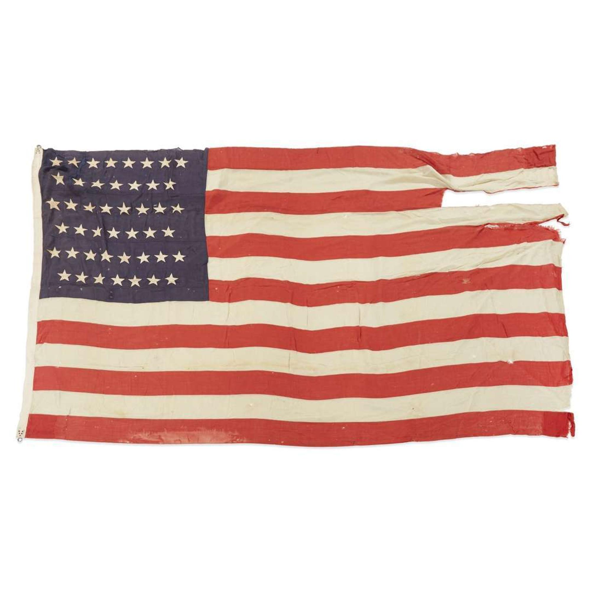Four 45-Star American Flags and a French Tri-Color Flag O. H. Batchelder & Co., W. M. Horstmann, Philadelphia, and C. W. White Decorator, circa 1898-1900