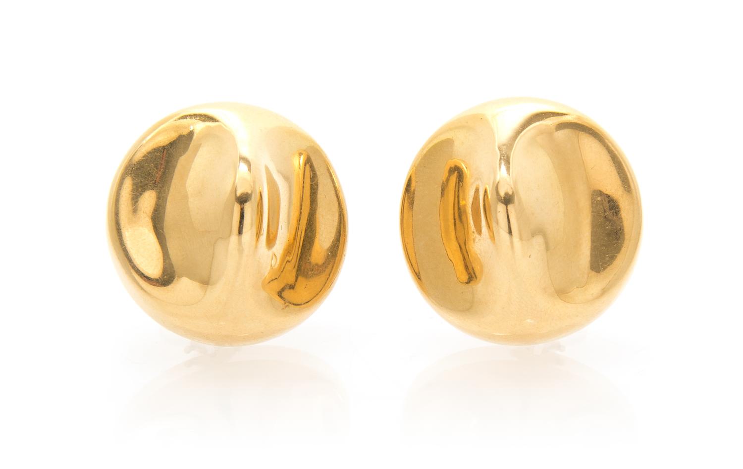 A Pair of 14 Karat Yellow Gold Button Earrings, 9.50 dwts.