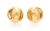 A Pair of 14 Karat Yellow Gold Button Earrings, 9.50 dwts.