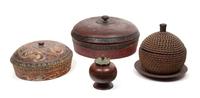 Four Indonesian Carved Wooden Boxes Diameter of largest 13 inches. — LATE 19th/EARLY 20th CENTURY