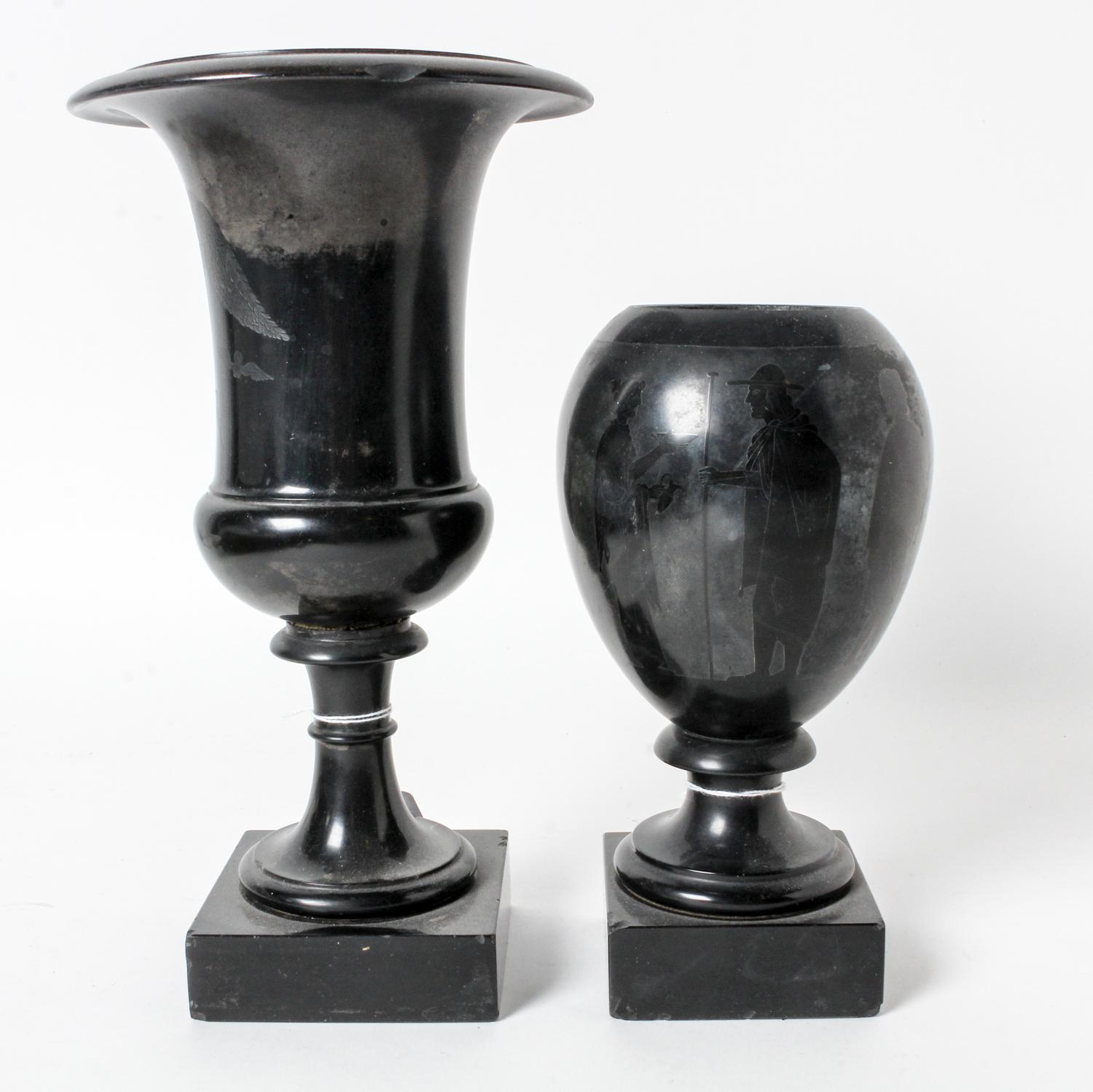 Two Italian Slate or Marble Urns Height of tallest 9 1/8 inches.