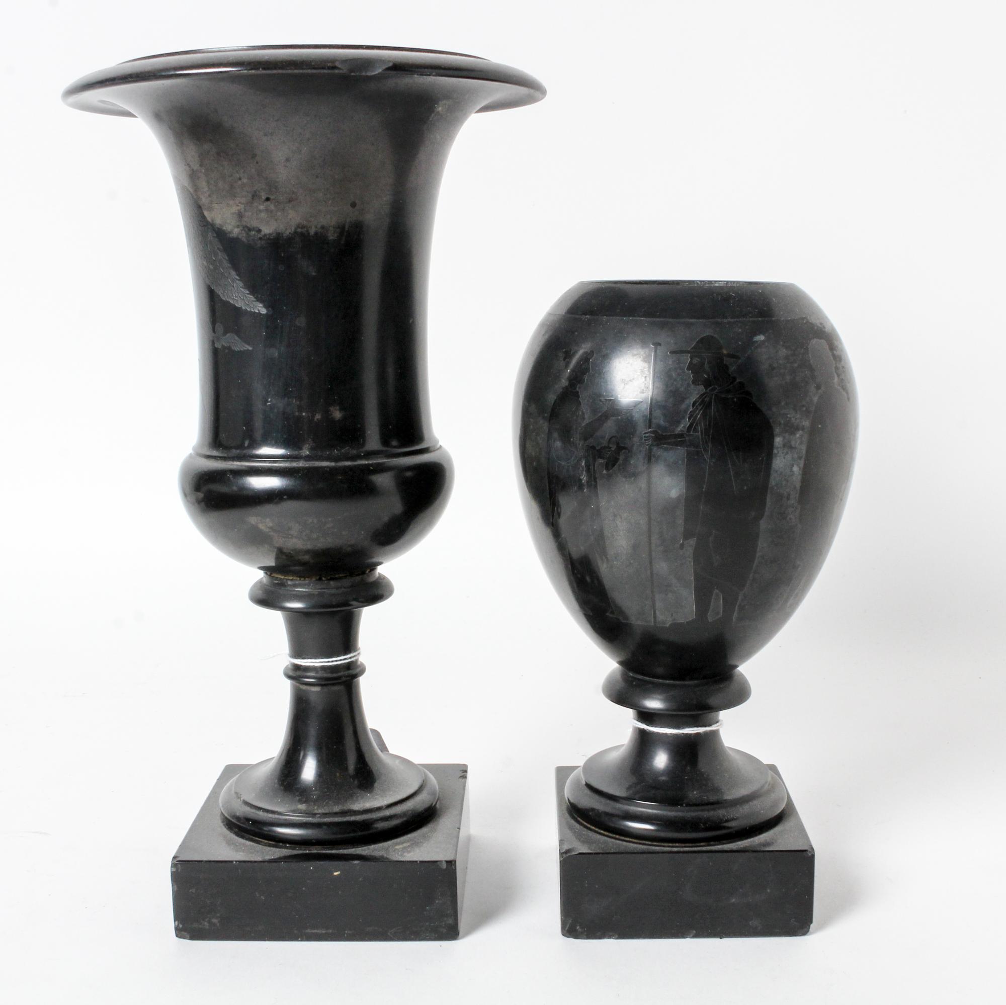 Two Italian Slate or Marble Urns Height of tallest 9 1/8 inches.