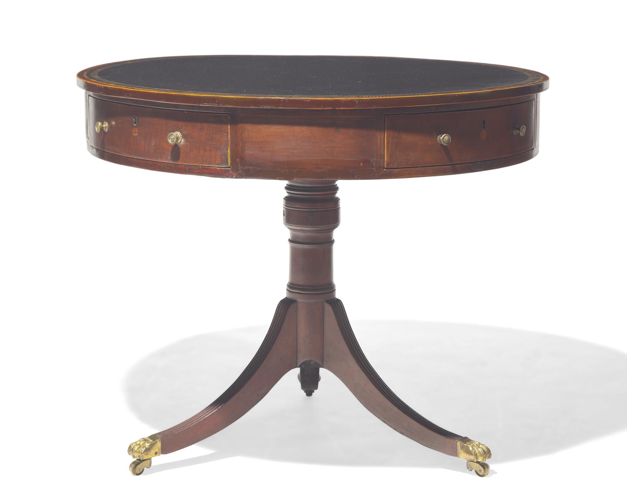 A Regency inlaid mahogany library center table, stamped "Willson London," circa 1820