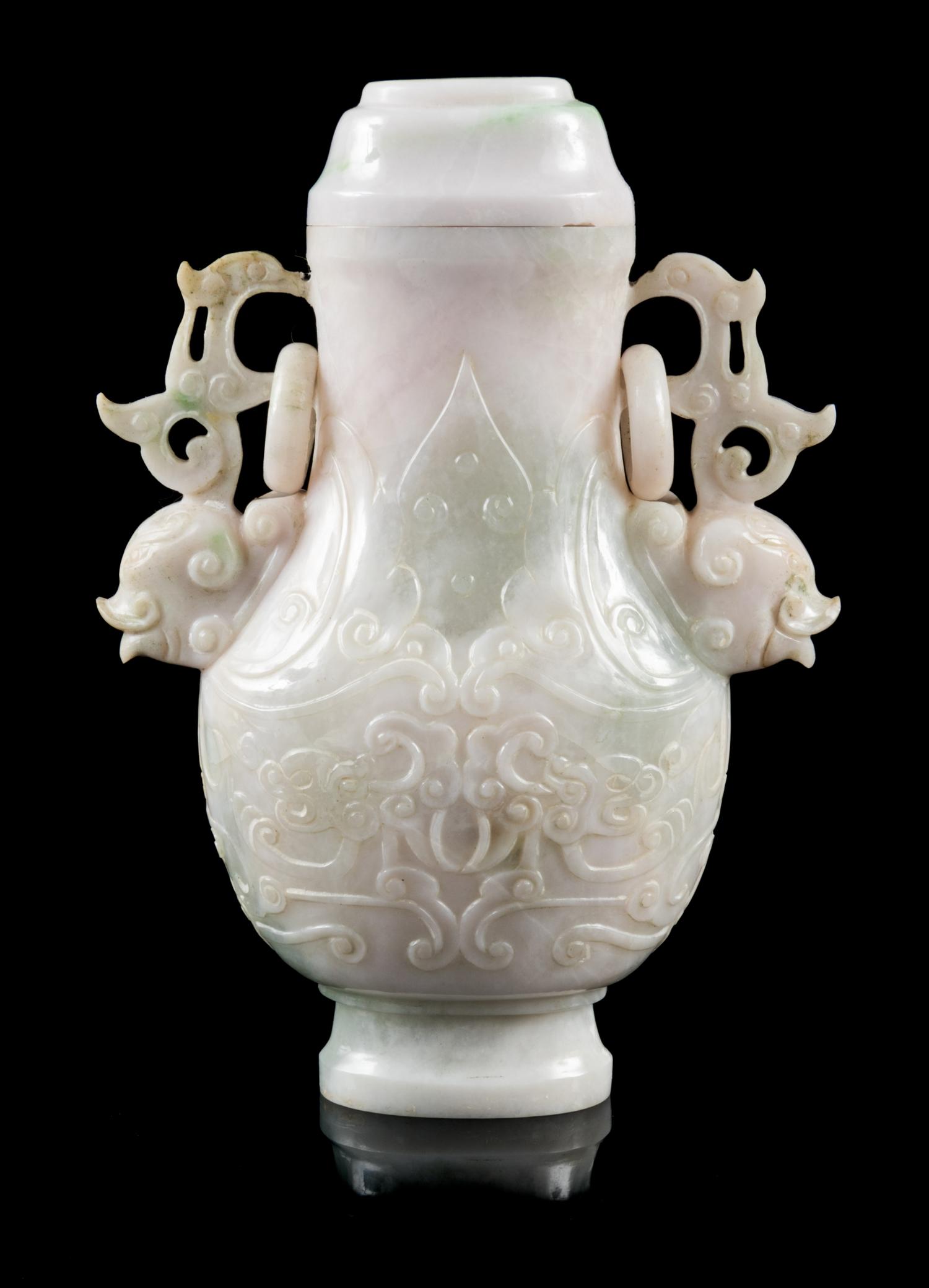 A Jadeite Covered Vase Height 6 1/4 inches. — 20TH CENTURY
