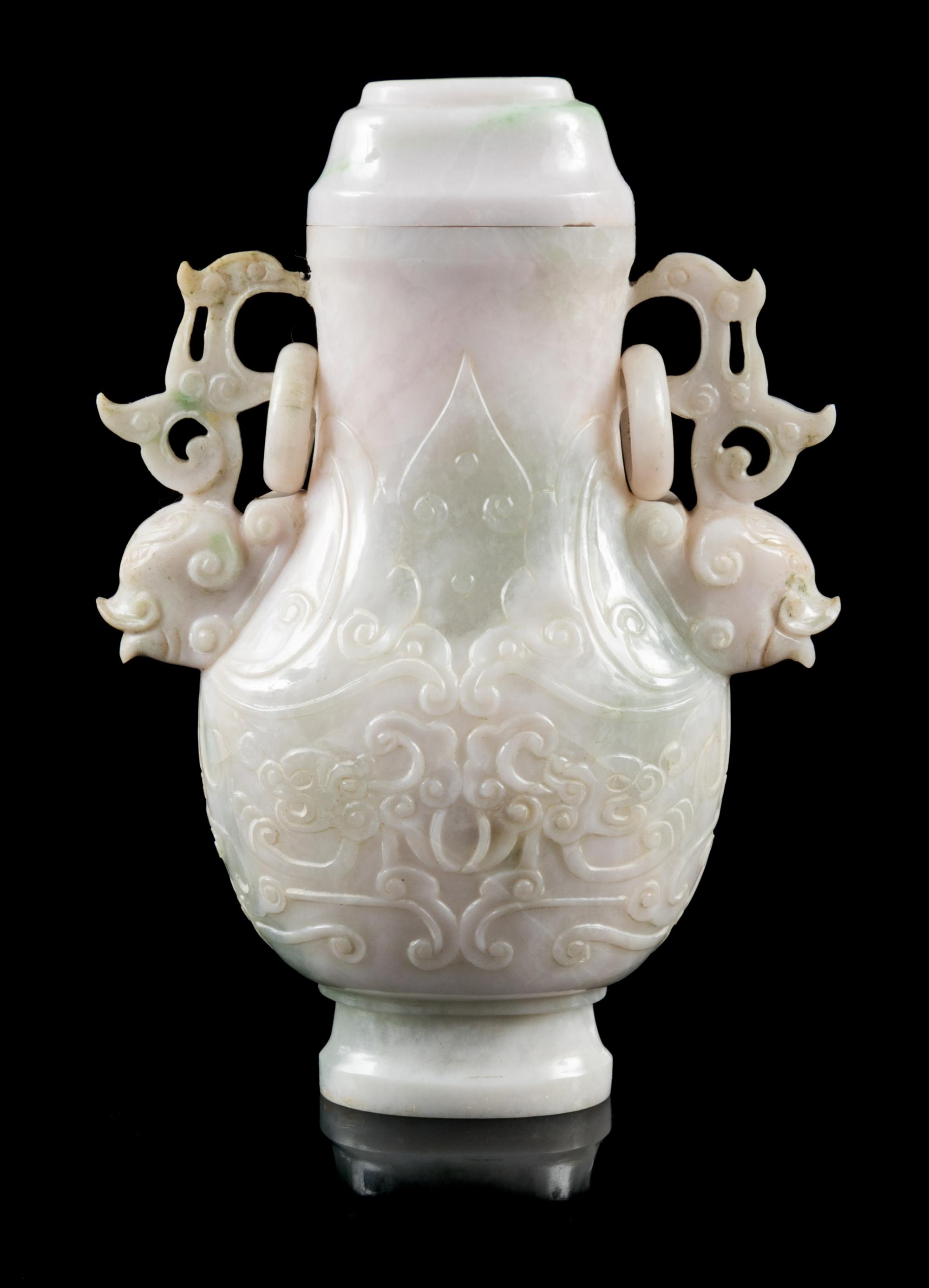 A Jadeite Covered Vase Height 6 1/4 inches. — 20TH CENTURY