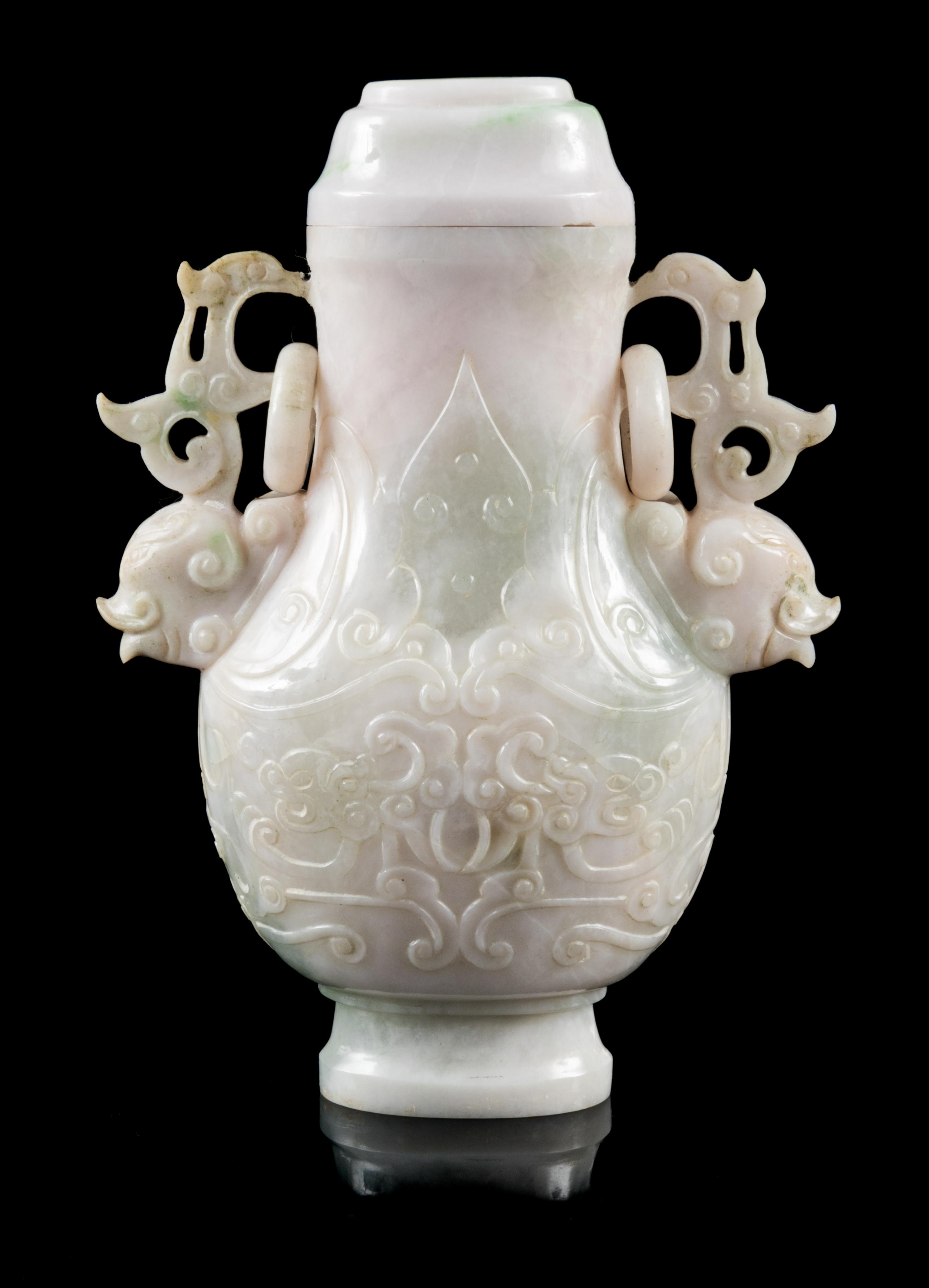 A Jadeite Covered Vase Height 6 1/4 inches. — 20TH CENTURY