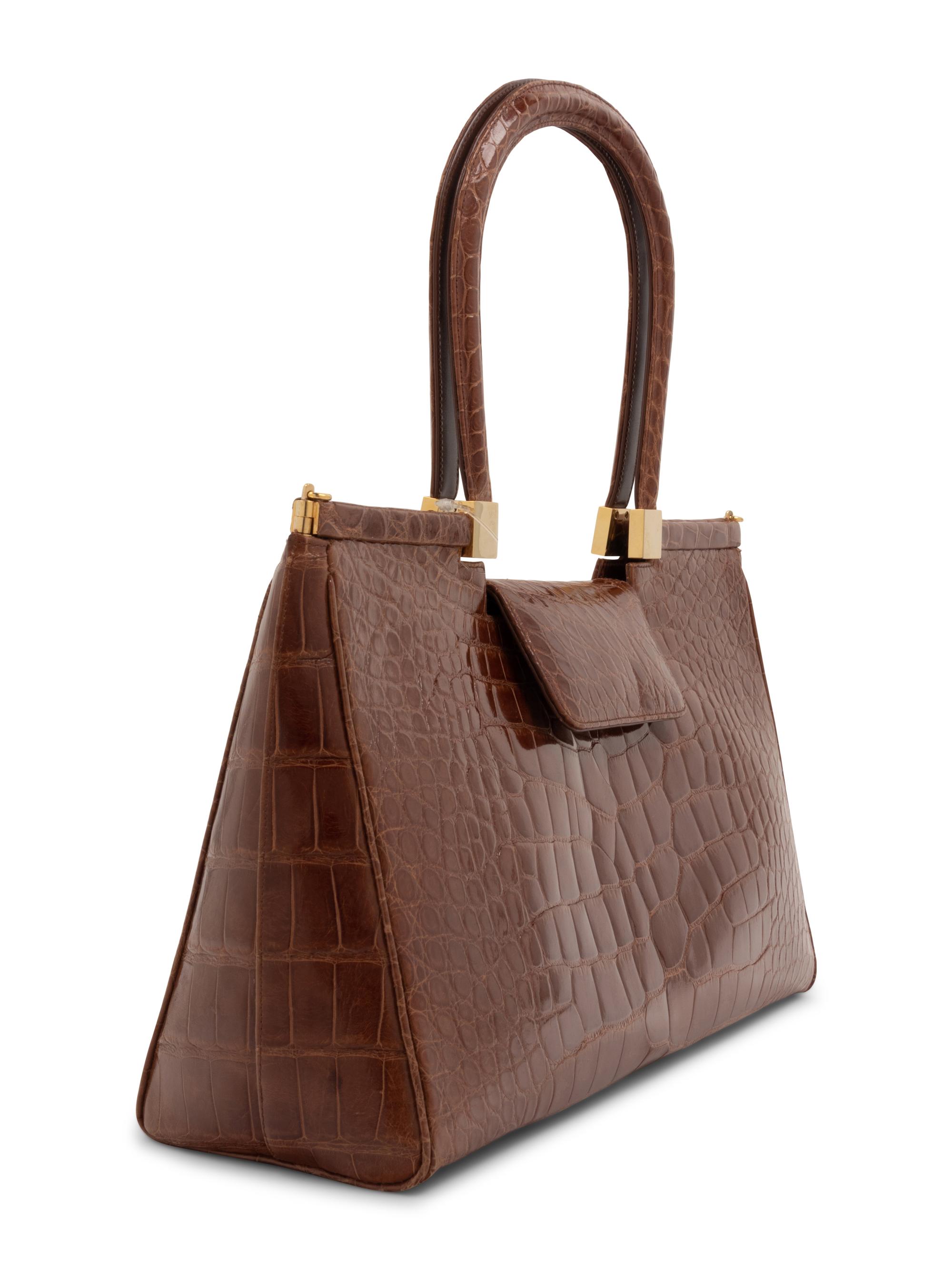 Lambertson Truex Brown Alligator Hinge-Frame Hand Bag