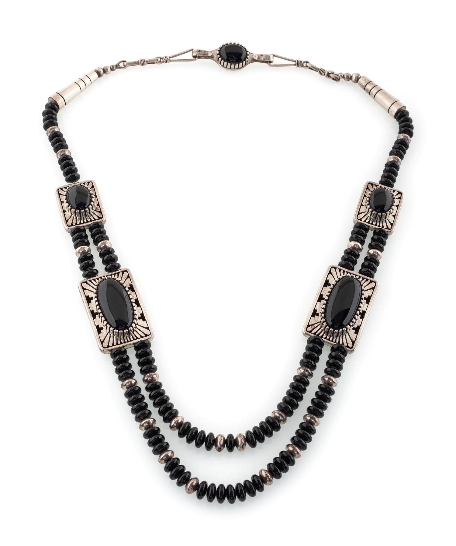 Multi-Strand Jet Necklace, with Sterling Silver Accents