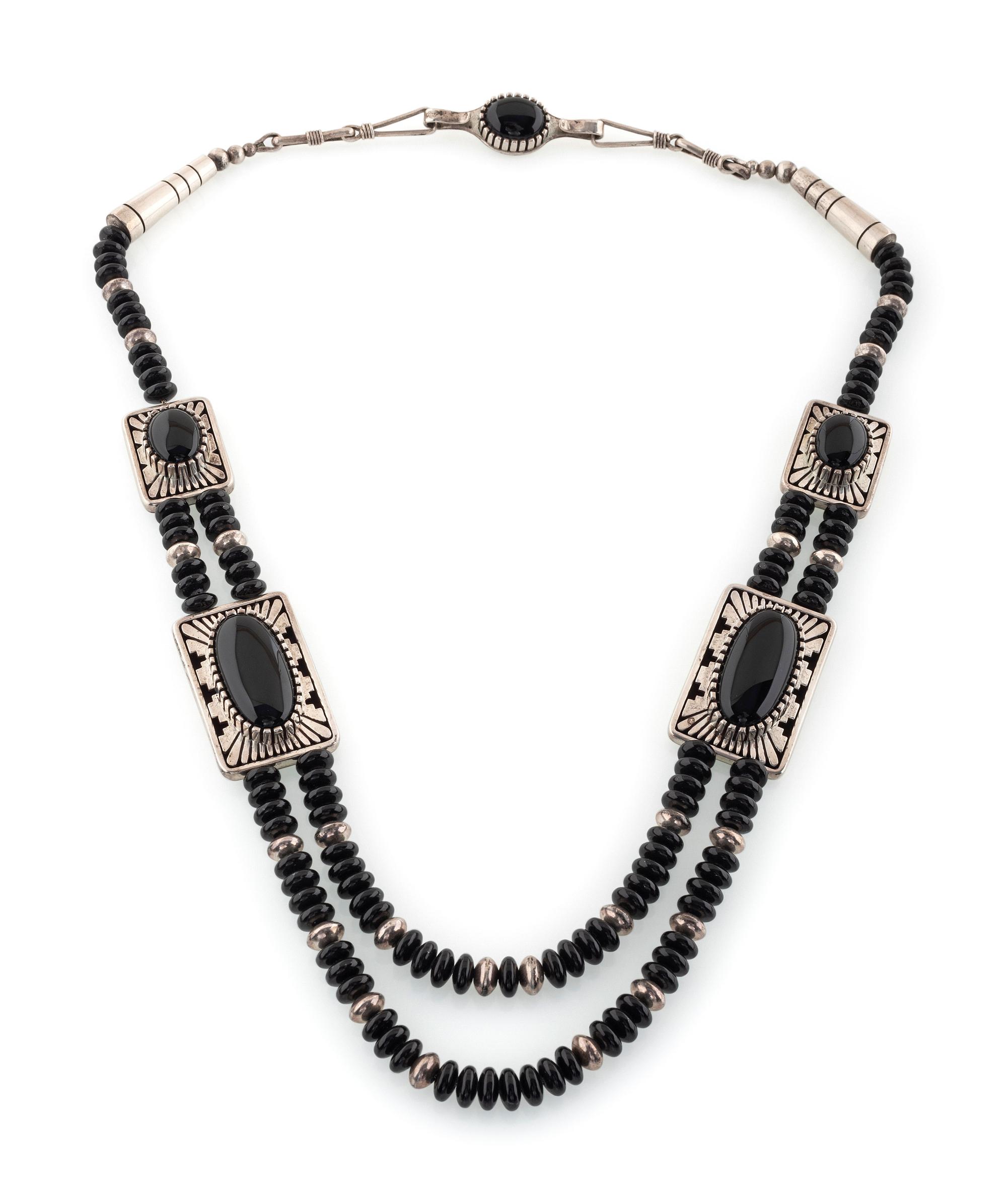 Multi-Strand Jet Necklace, with Sterling Silver Accents