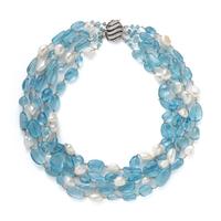 AQUAMARINE AND PEARL BEAD NECKLACE