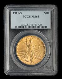 A United States 1911-S St. Gaudens $20 Gold Coin