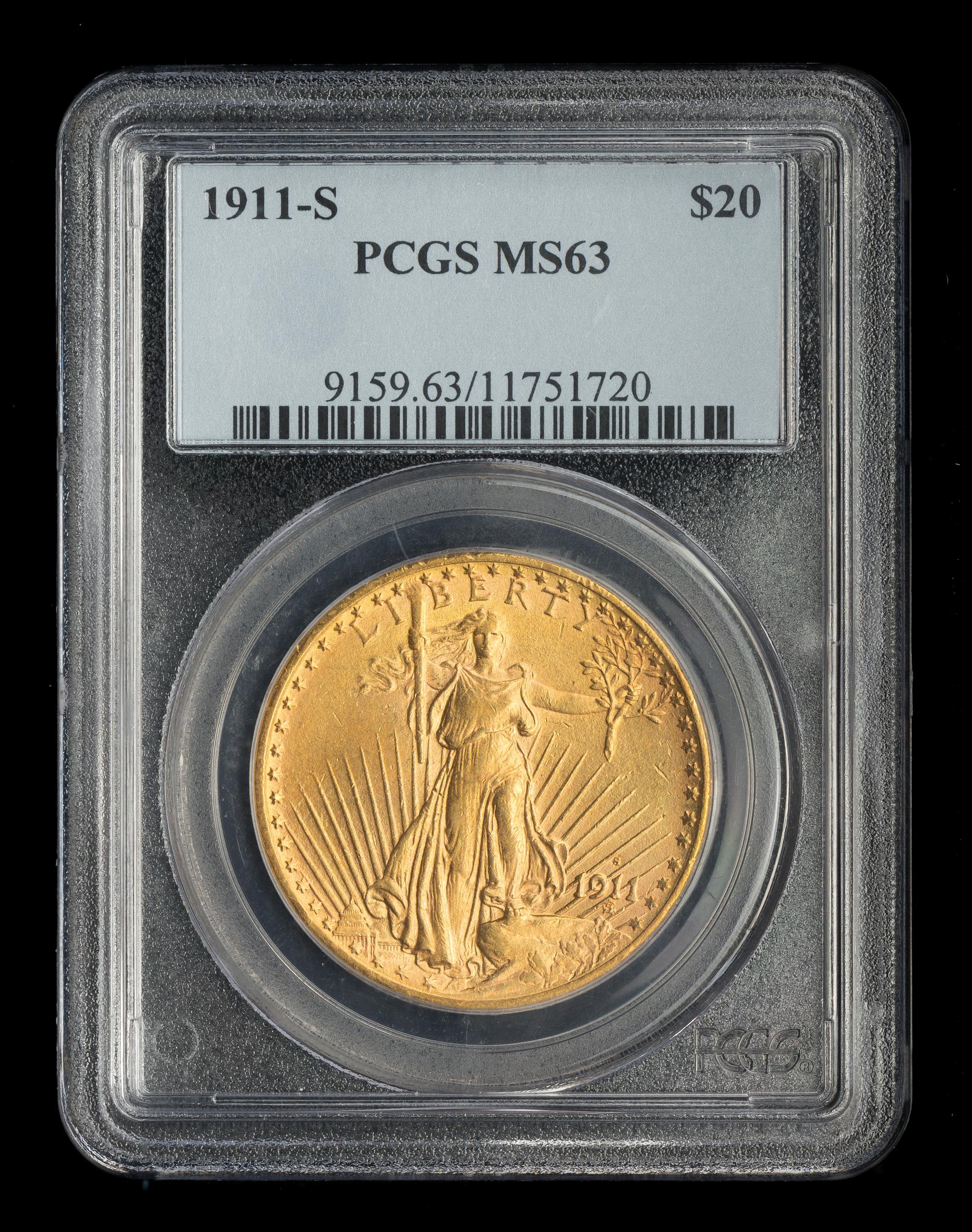 A United States 1911-S St. Gaudens $20 Gold Coin