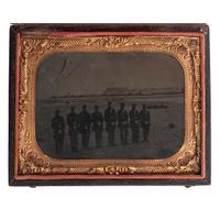 [CIVIL WAR]. Quarter plate tintype of Union artillery soldiers on the beach at Hilton Head, South Carolina. [Hilton Head, SC]: n.p., [1860s].