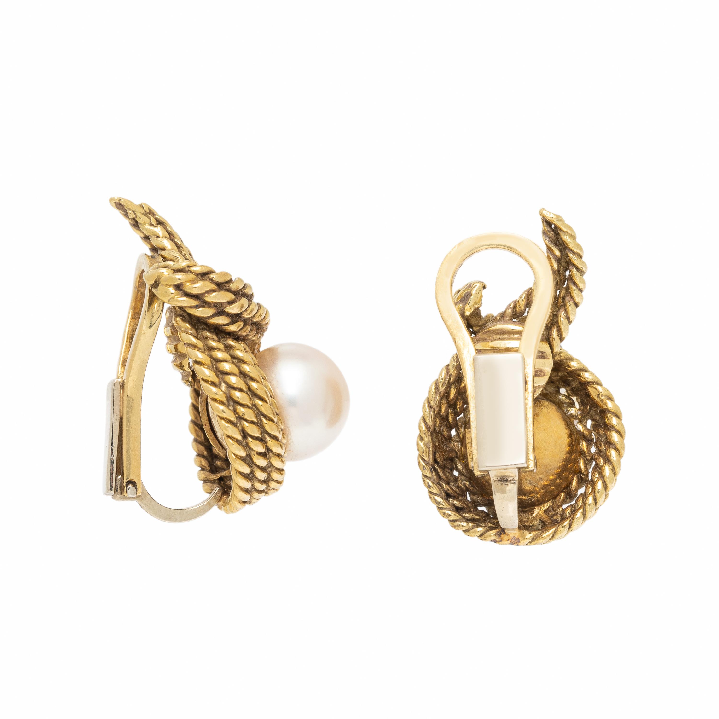 Tiffany & Co., Cultured Pearl and Yellow Gold Earrings
