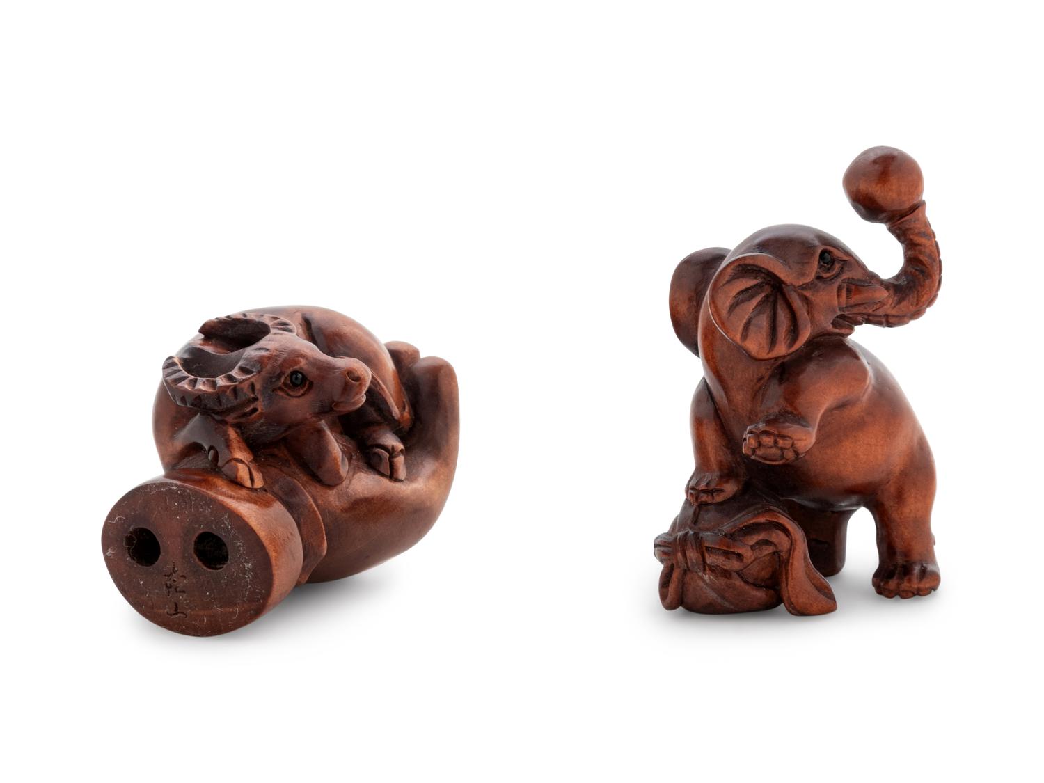 Two Japanese Boxwood Netsuke