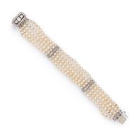 CULTURED PEARL AND DIAMOND BRACELET