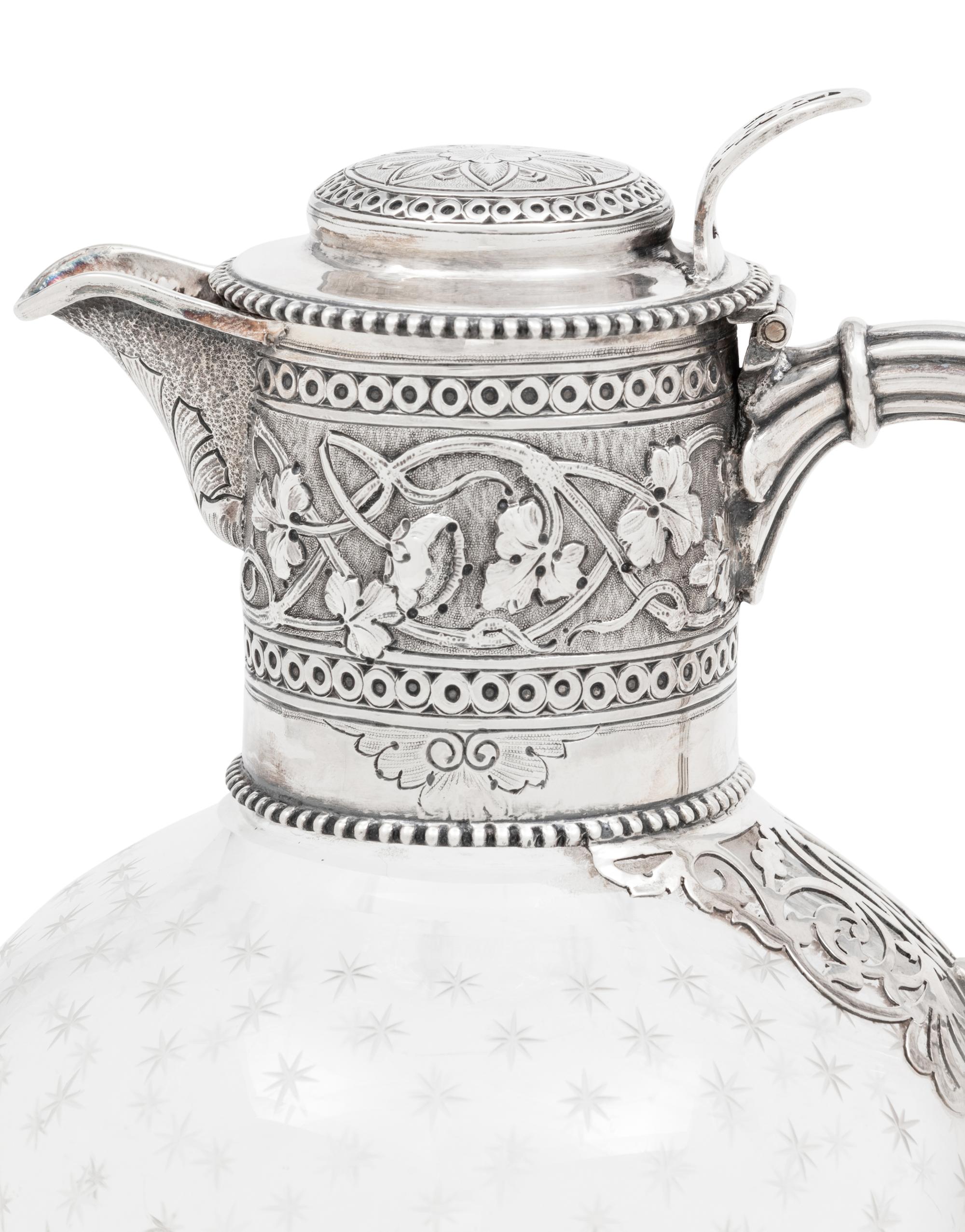 Two Silver-Mounted Glass Pitchers