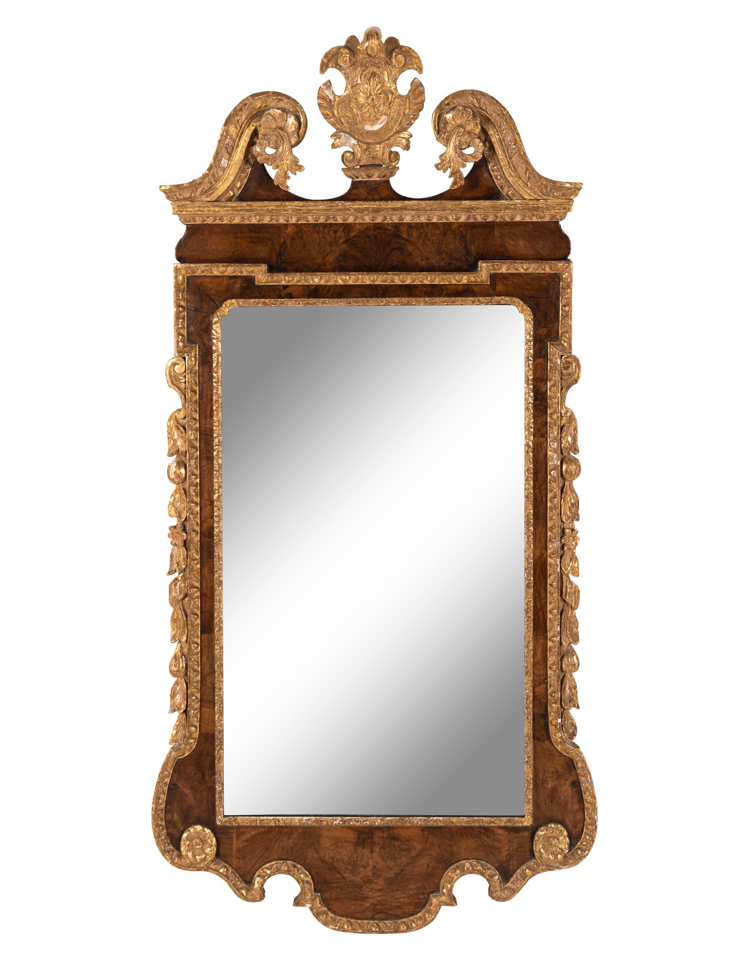 A George II Burl Walnut and Parcel Gilt Mirror