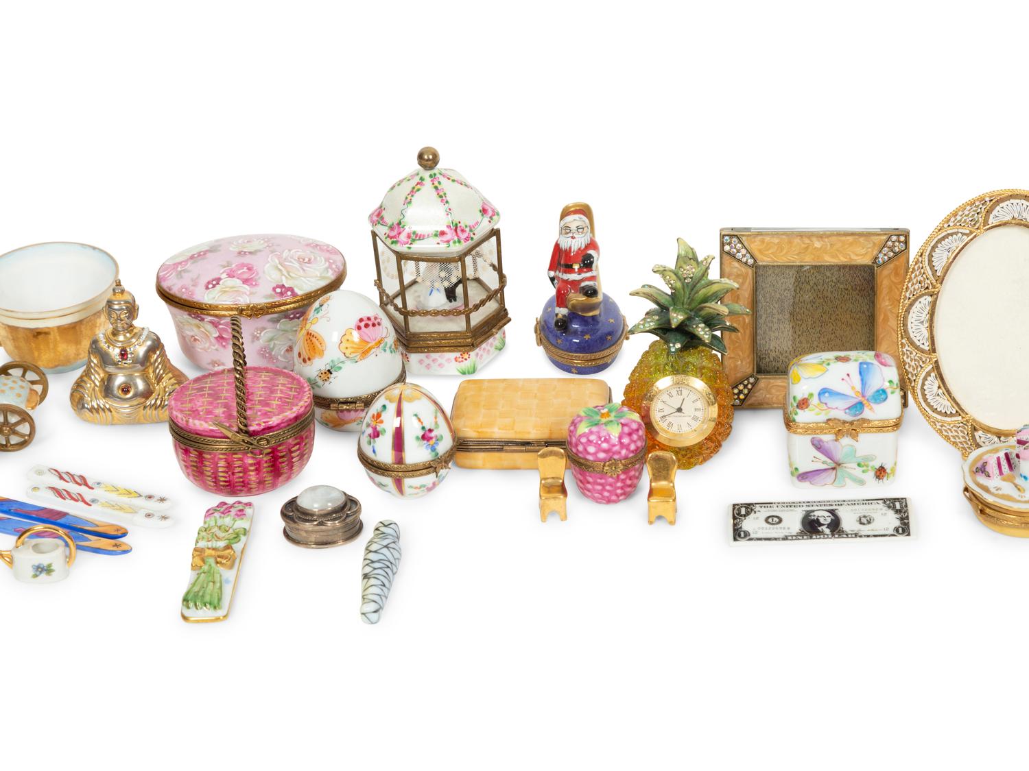 A Collection of Limoges Painted Porcelain Miniature Boxes