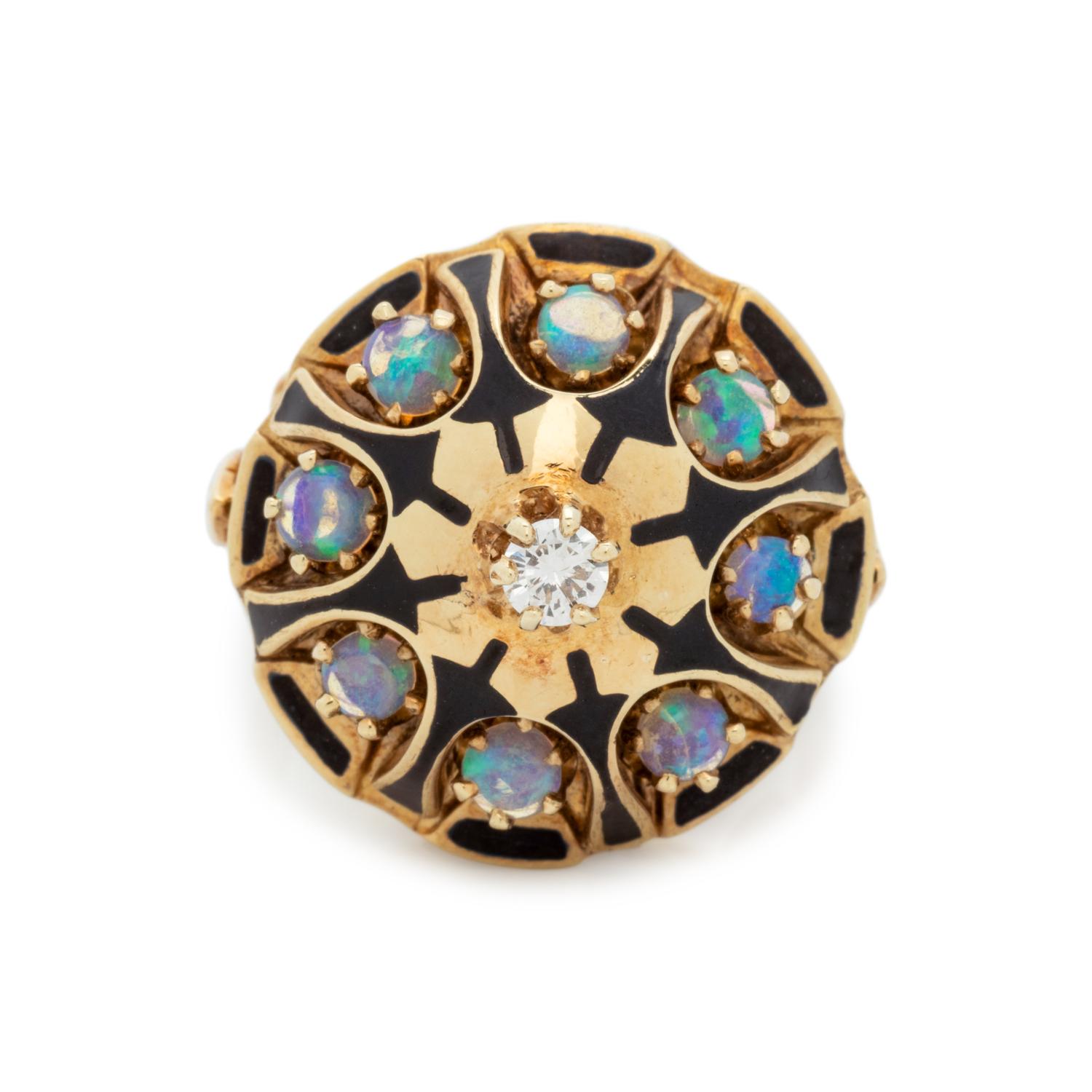DIAMOND, OPAL AND ENAMEL RING