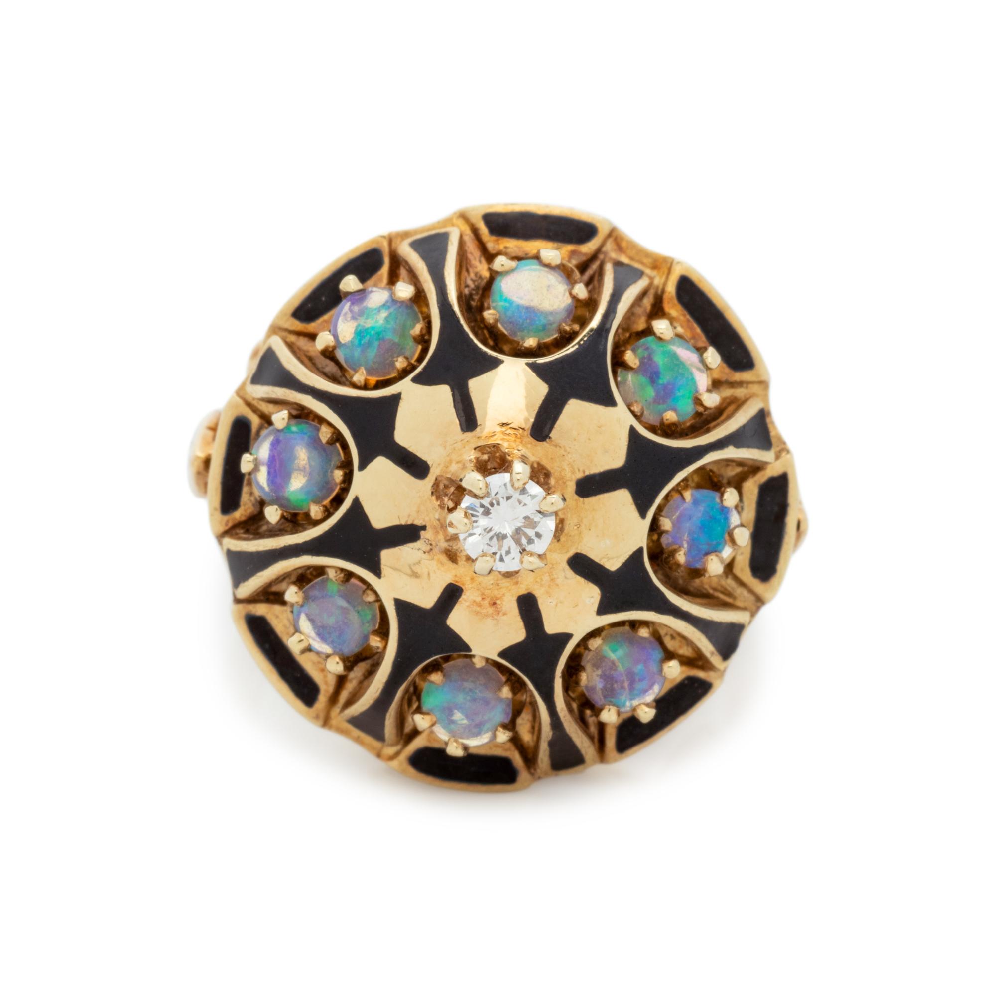 DIAMOND, OPAL AND ENAMEL RING