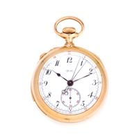 TIFFANY & CO., 18K YELLOW GOLD SPLIT SECOND CHRONOGRAPH OPEN FACE POCKET WATCH